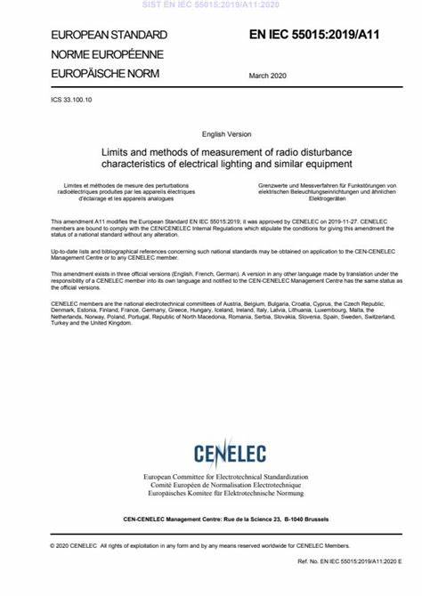 EN IEC 55015: 2019+A11:2020电气照明和类似设备的无线电骚扰特性的限值和测量方法