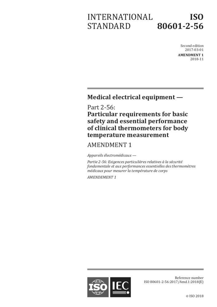 ISO 80601-2-56:2017/Amd 1:2018 修改件1.医用电气设备.第2-56部分:体温测量用临床温度计基本安全和基本性能的特殊要求
