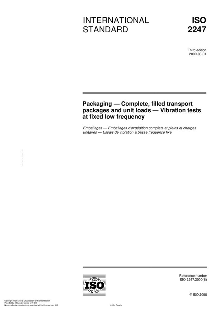 ISO 2247:2000 包装 满装的运输包装和单元货物 固定低频率振动试验
